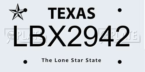 LBX2942 Texas License Plate