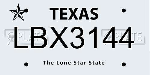 LBX3144 Texas License Plate