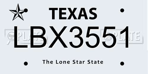 LBX3551 Texas License Plate