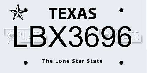 LBX3696 Texas License Plate
