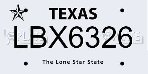 LBX6326 Texas License Plate