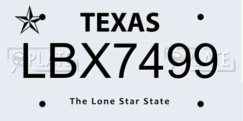 LBX7499 Texas License Plate