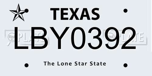 LBY0392 Texas License Plate