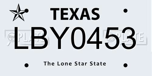 LBY0453 Texas License Plate