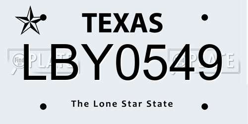 LBY0549 Texas License Plate