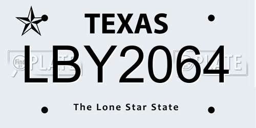 LBY2064 Texas License Plate