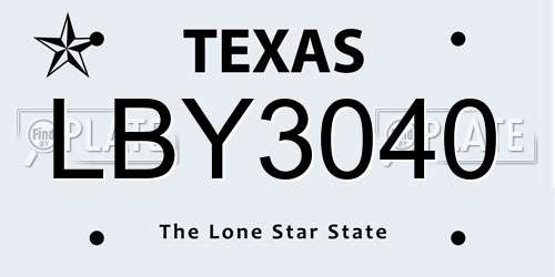 LBY3040 Texas License Plate