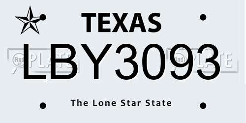 LBY3093 Texas License Plate
