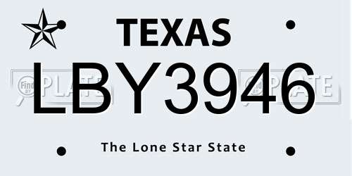 LBY3946 Texas License Plate