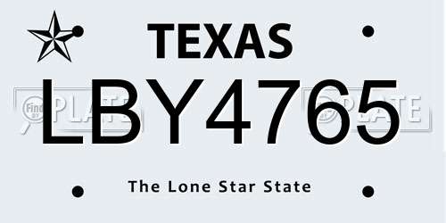 LBY4765 Texas License Plate