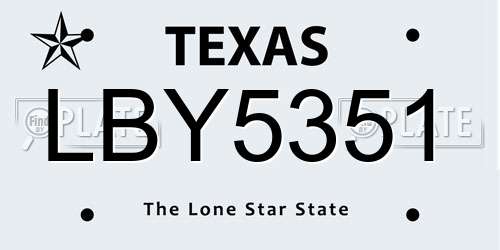 LBY5351 Texas License Plate