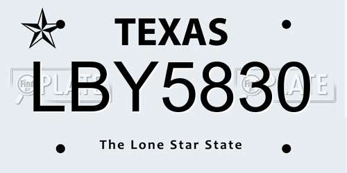 LBY5830 Texas License Plate