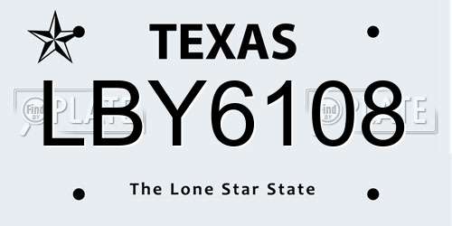 LBY6108 Texas License Plate