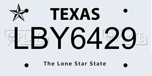 LBY6429 Texas License Plate