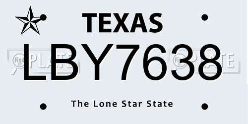 LBY7638 Texas License Plate