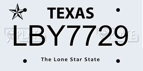 LBY7729 Texas License Plate