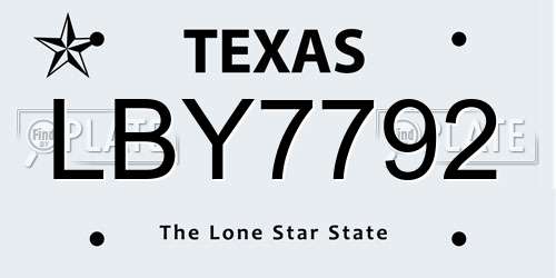 LBY7792 Texas License Plate