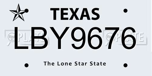 LBY9676 Texas License Plate