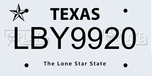 LBY9920 Texas License Plate