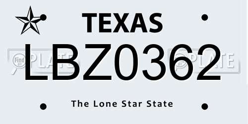 LBZ0362 Texas License Plate