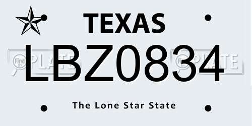 LBZ0834 Texas License Plate