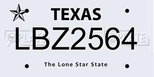 LBZ2564 Texas License Plate