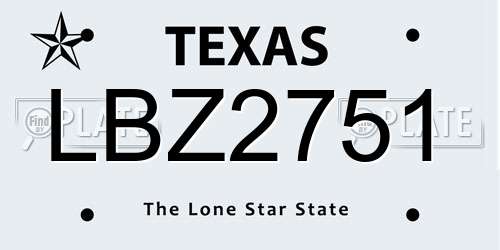 LBZ2751 Texas License Plate