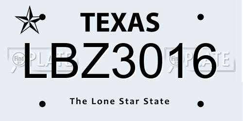 LBZ3016 Texas License Plate