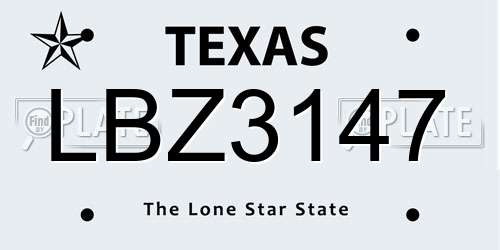 LBZ3147 Texas License Plate