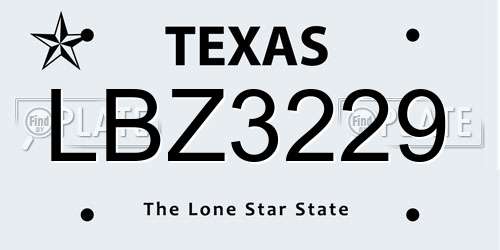 LBZ3229 Texas License Plate