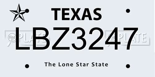LBZ3247 Texas License Plate