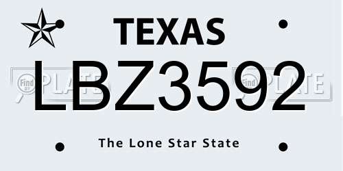 LBZ3592 Texas License Plate