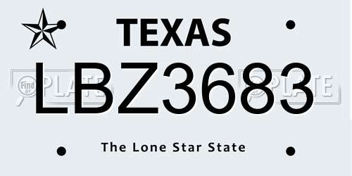 LBZ3683 Texas License Plate