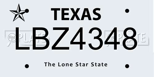 LBZ4348 Texas License Plate