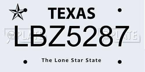 LBZ5287 Texas License Plate