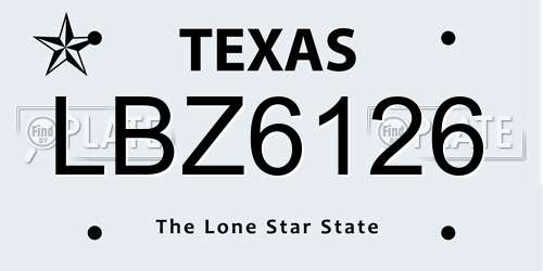 LBZ6126 Texas License Plate