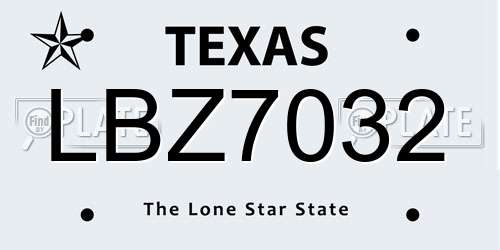LBZ7032 Texas License Plate