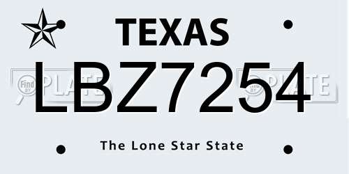 LBZ7254 Texas License Plate