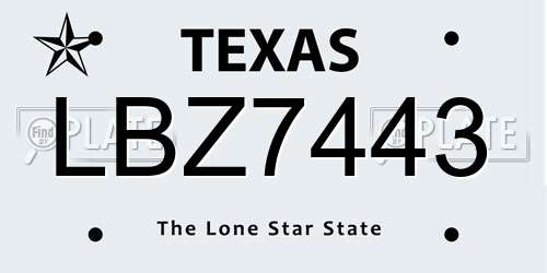 LBZ7443 Texas License Plate