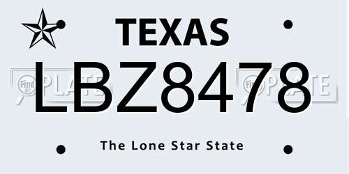 LBZ8478 Texas License Plate