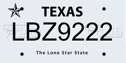 LBZ9222 Texas License Plate
