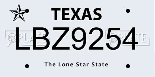LBZ9254 Texas License Plate
