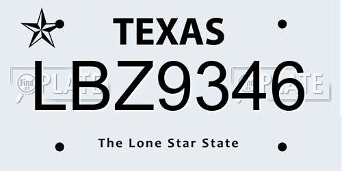 LBZ9346 Texas License Plate