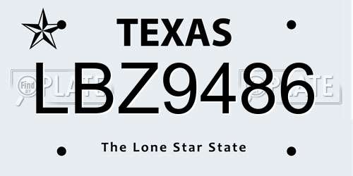 LBZ9486 Texas License Plate