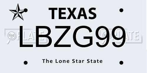 LBZG99 Texas License Plate