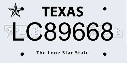 LC89668 Texas License Plate