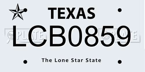 LCB0859 Texas License Plate