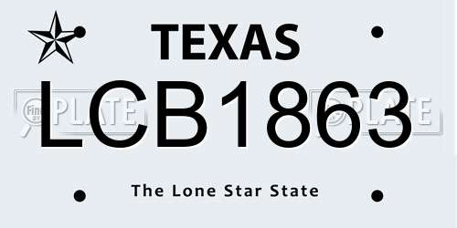 LCB1863 Texas License Plate