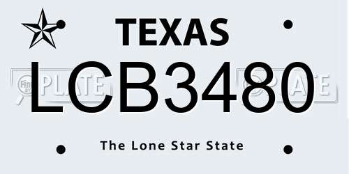 LCB3480 Texas License Plate