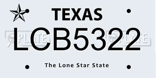 LCB5322 Texas License Plate